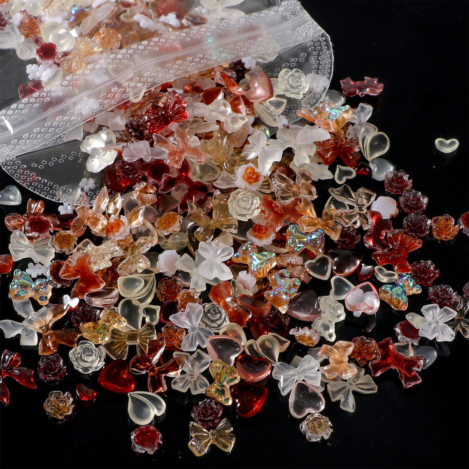 3D Nail Charms, 400 Pcs Multi Shapes Flower Bow Bear Heart Art Charms Rhinestones Gems Resin Decorations Accessories Jewels for Nail Design DIY Crafts (Orange)