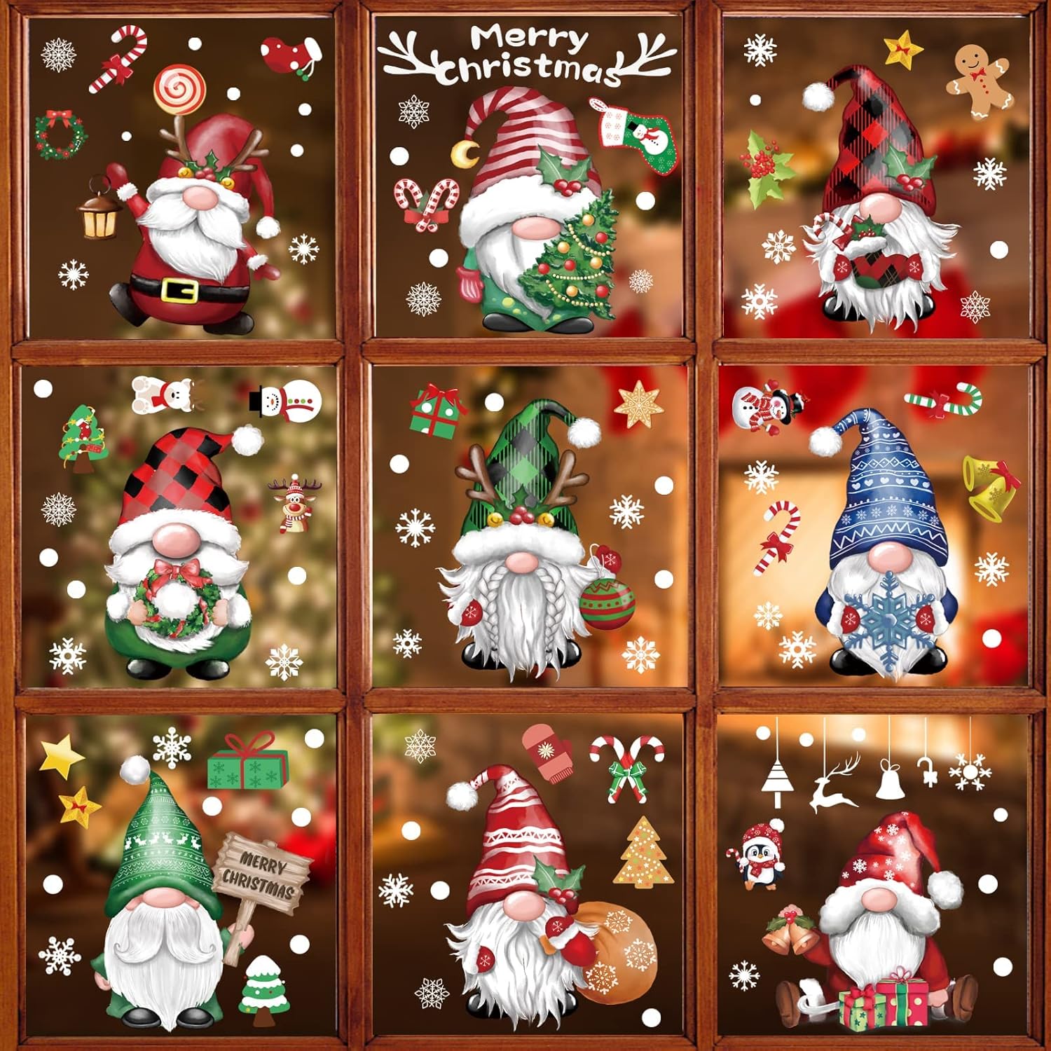 Window Treatments - BORAMDO Christmas Window Clings 11 Sheets, Christmas Gnome Snowflake Window Decals Stickers, Removable Christmas Window Decorations for Glass Windows Xmas Holiday Home Office Decor 9 Styles (Gnome-A)