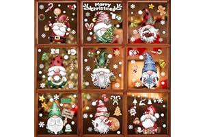 BORAMDO Christmas Gnome Snowflake Window Clings 11 Sheets, Removable Decals Stickers for Glass Windows, Xmas Holiday Home Office Decor, 9 Styles
