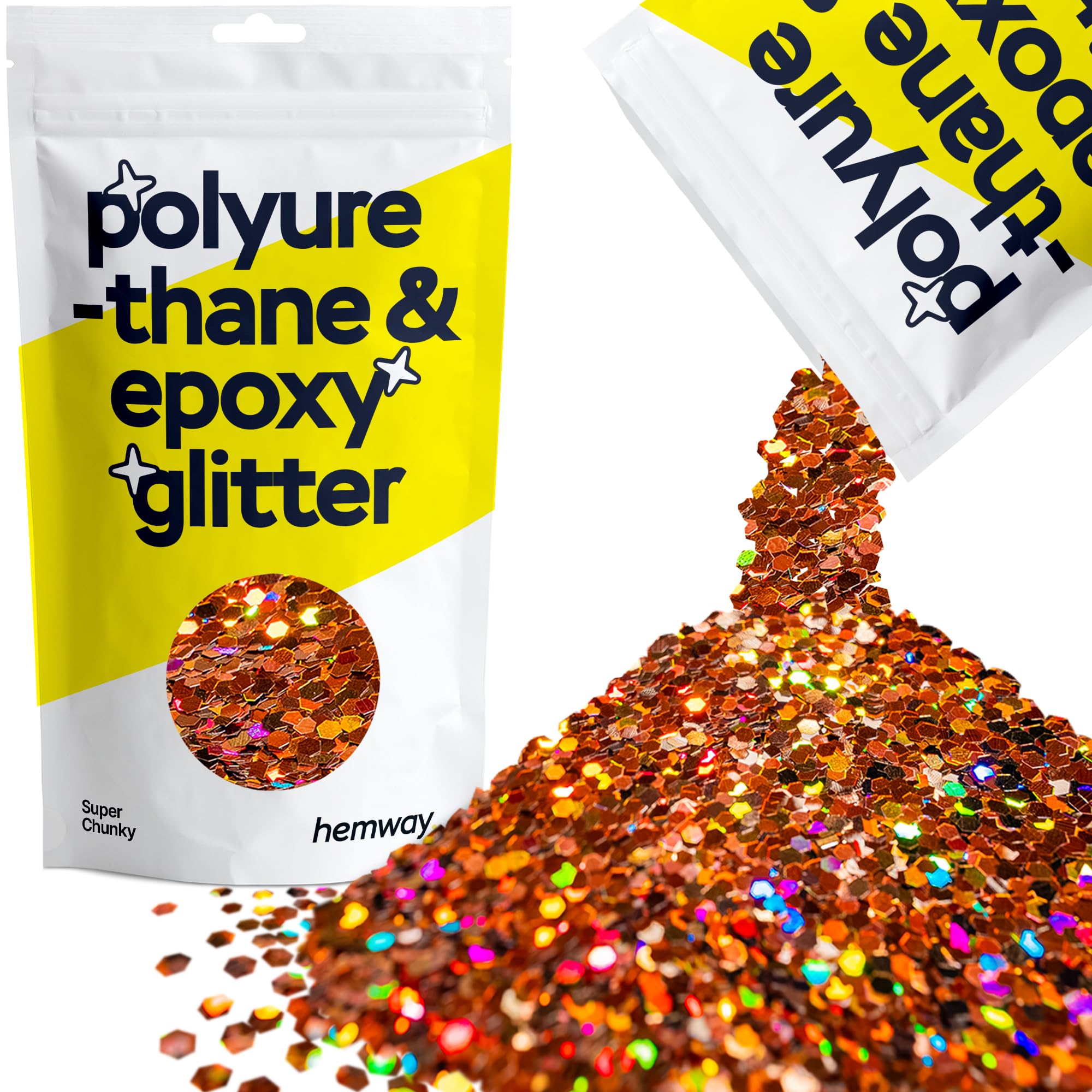 Hemway Resin Glitter Bronze Brown Holographic 100g Super Chunky | Polyurethane & Epoxy Glitter for Resin Crafts, Tumblers, Coasters, Floor & Table Art