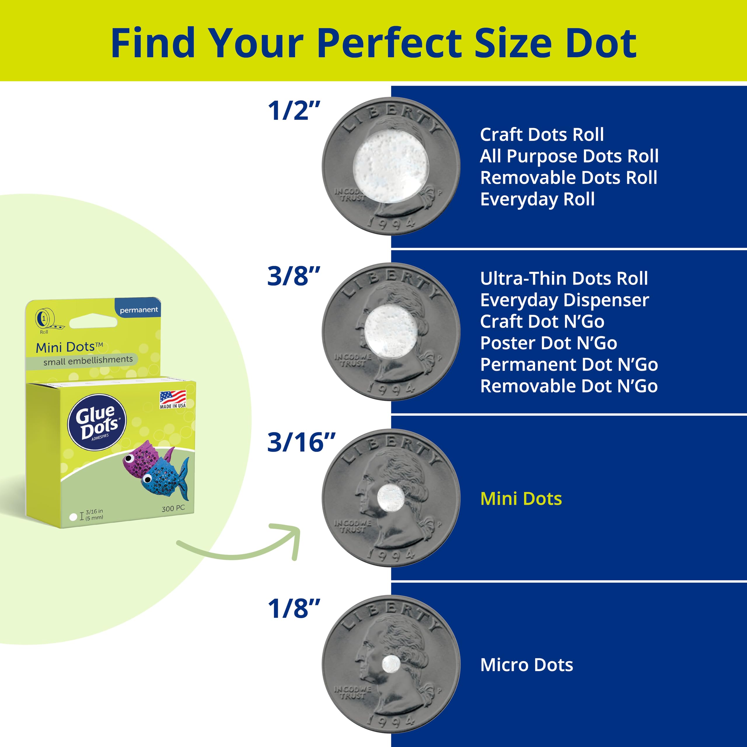 Glue Dots, Mini Dots, Double-Sided, 3/16