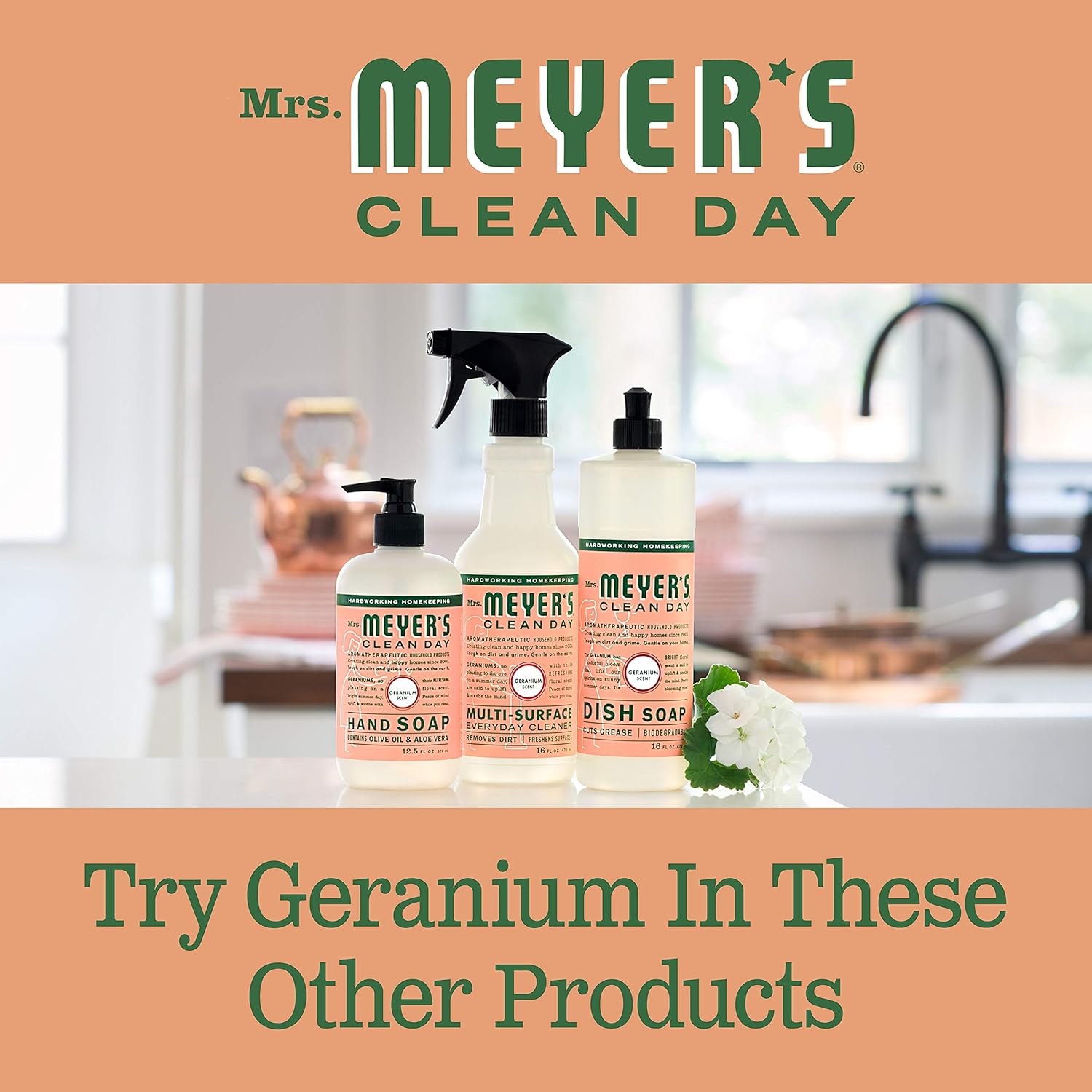 Mrs. Meyer's Clean Day Liquid Hand Soap, Cruelty Free and Biodegradable Hand Wash Made with Essential Oils, Geranium Scent, 12.5 oz - Pack of 3: Health & Personal Care