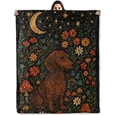 Dachshund Night Garden Throw Blanket for Boys Girls Kids Adults, Cozy Moon Stars Floral Dog Theme Flannel Blankets Gifts for Camping, Bedroom, Couch, Room Home Decor, 50"x60"