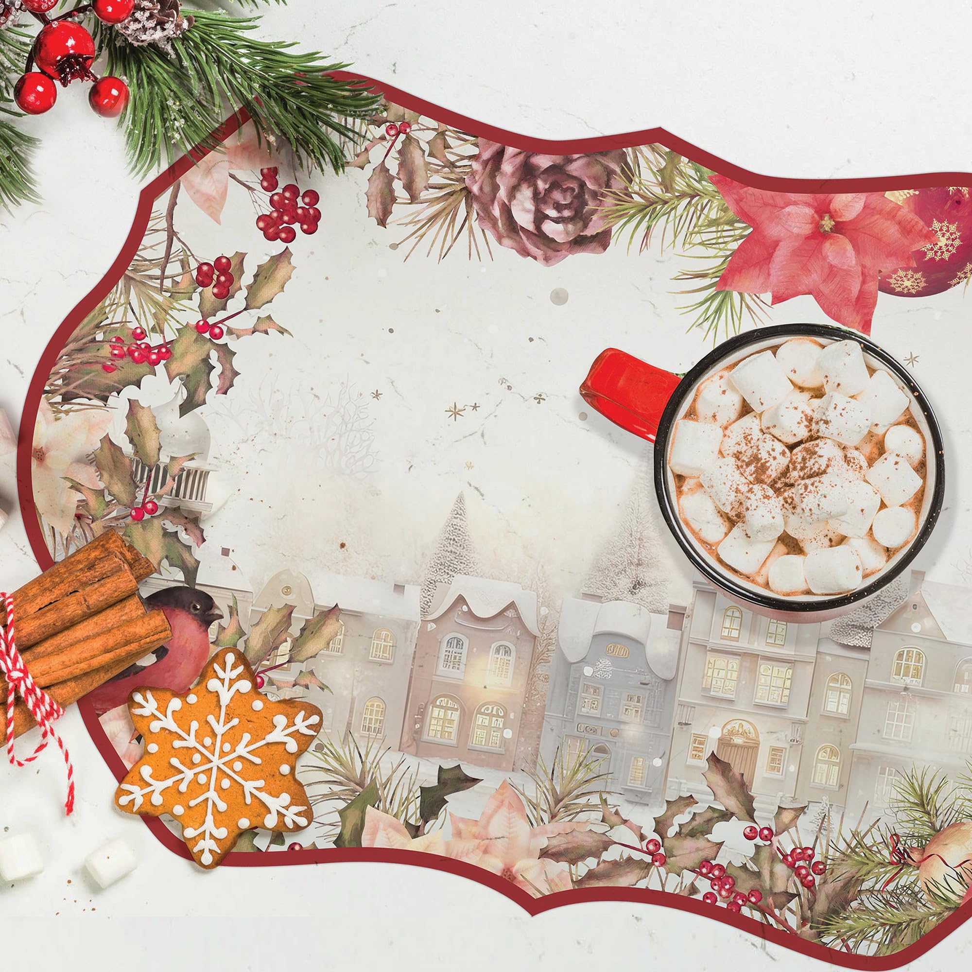 CREARREDA Christmas Placemats, Set of 4 PVC Breakfast Placemats, 48 x 33 cm, Non-Slip, Washable, Dirt-Resistant, Heat Resistant, Made in Italy