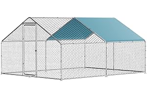 LOVMOR Large Chicken Coop Metal Chicken Run for 10 Chickens,Walk-in Poultry Cage for Yard with Waterproof and Anti-UV Cover Lockable Door Design(9.8'Lx13.1'Wx6.4'H)