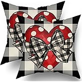 sorfbliss Valentines Pillow Covers 18x18 Set of 2 Valentine's Day Dots Love Heart Buffalo Plaid Decorative Throw Pillow Cases Valentine Couple Lovers Farmhouse Decor for Sofa Couch Bed
