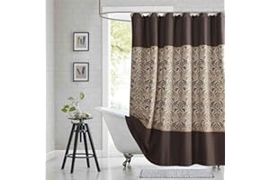 BESTRIPES Long Fabric Shower Curtain, Brown Tan Gold Printed Boho Paisley Damask Pattern Shower Curtains for Bathroom, Waterproof Bathroom Curtains, 72" W x 78" H