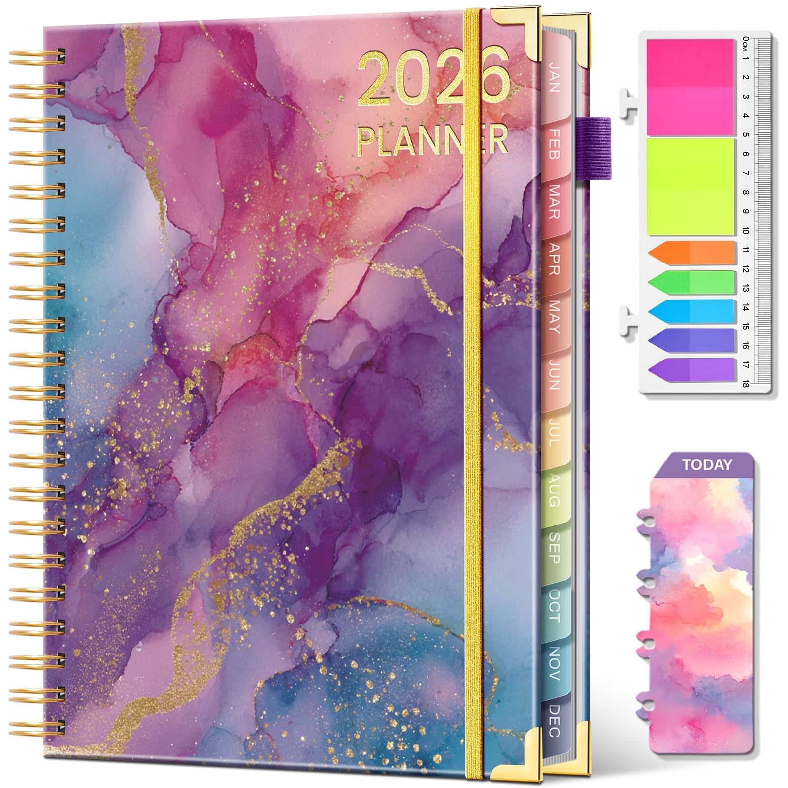 View 1 of 2026 Planner Weekly and Monthly Jan. 2026 to Dec. 2026 Hardcover 8.5" x 11" Planner for Women with Tabs Spiral Planners with Stickers 53 Weeks Schedule Yearly Agenda with Inner Pocket & Bookmark