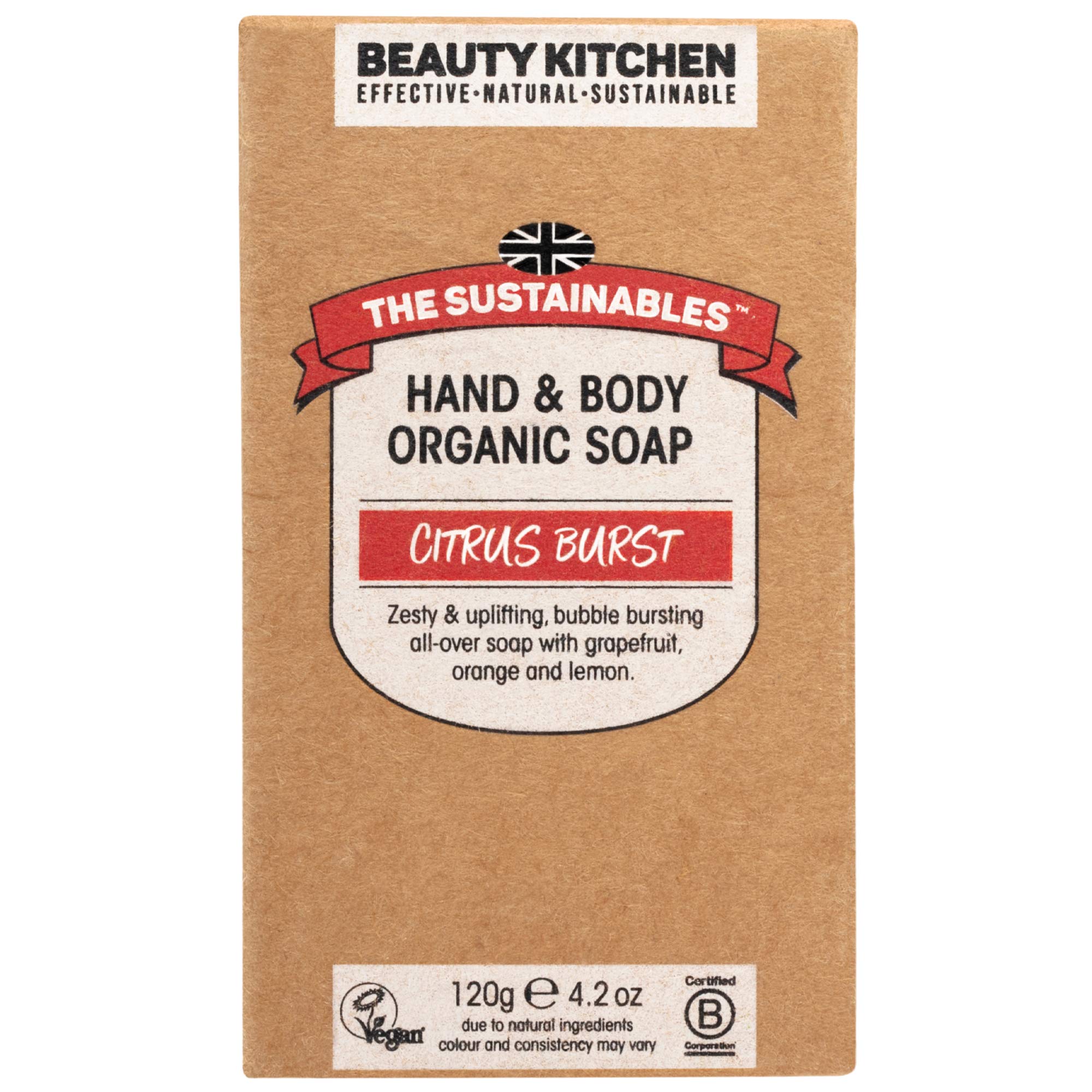 Beauty Kitchen - The Sustainables Citrus Burst Hand & Body Organic Soap 120g - Refreshing Cleansing Bar - Citrus Scented - Organic Ingredients - Skincare Essential