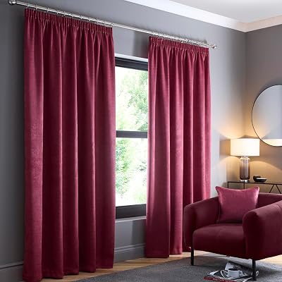 Fusion Wine Red Curtains W90 x L90 100% Cotton Thermal & Blackout 2 Panels