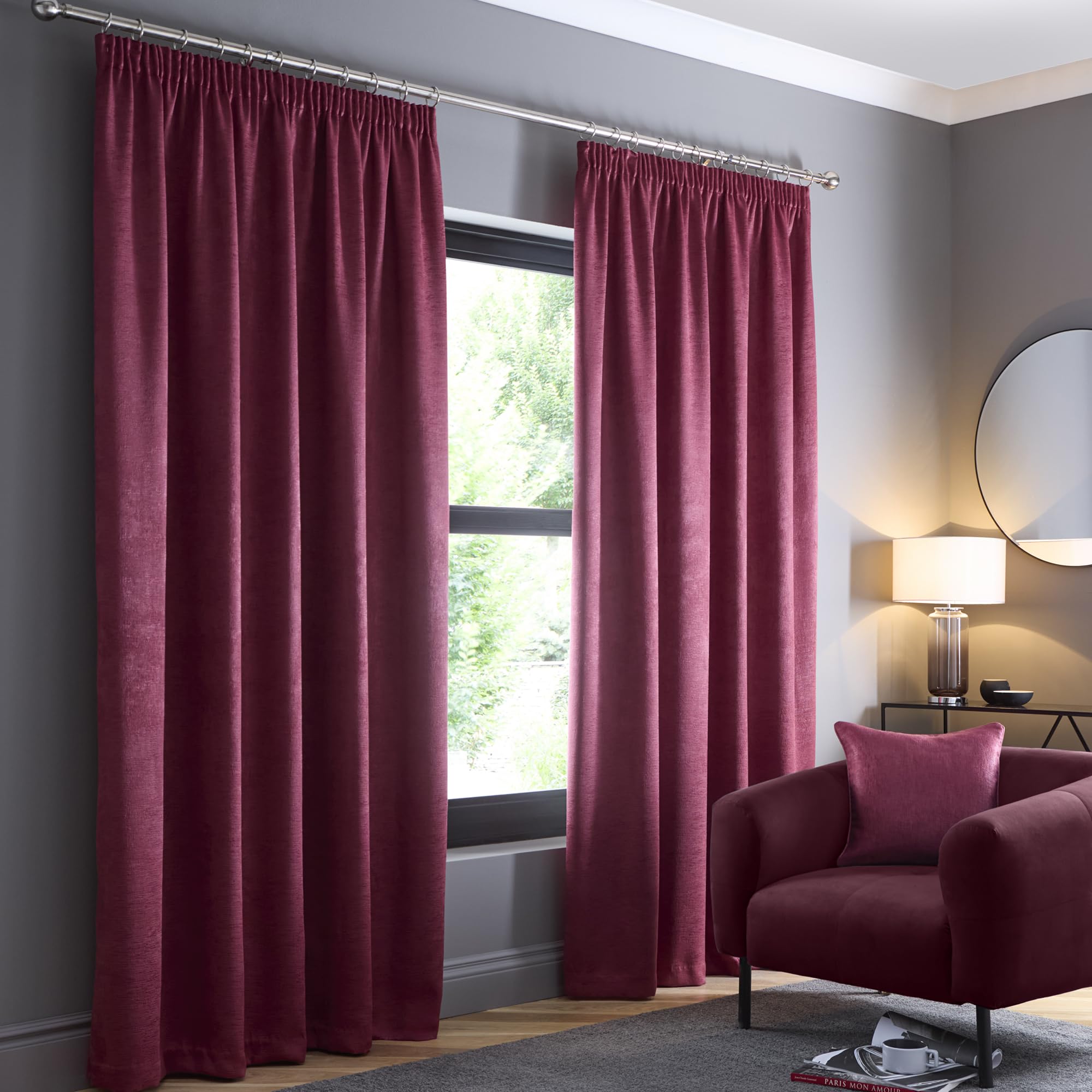Fusion Thermal Soundproof Curtains – Wine Red Pencil Pleat Drapes W66 x L90 (168x229cm) – 100% Cotton – 2 Panels – Bedroom Blackout & Insulated Window Treatment – Claret Red Home Decor — image 1