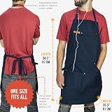 Chef Pomodoro Navy Blue Cotton Chef Apron Men Women Pockets Adjustable Neck view 3