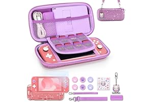 IA INNOAURA Switch Lite Carrying Case, innoAura Switch Lite Accessories Set with Shiny Switch Lite Bag, Switch Lite Cover, Switch Lite Screen Protector, Switch Game Case and Cute Thumb Caps (Sequins Purple)