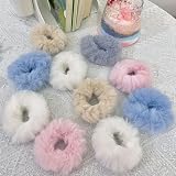 KEYRI 10 Pieces Plush Hair Scrunchies for Women Girls White Pink Blue Grey Khaki view 7