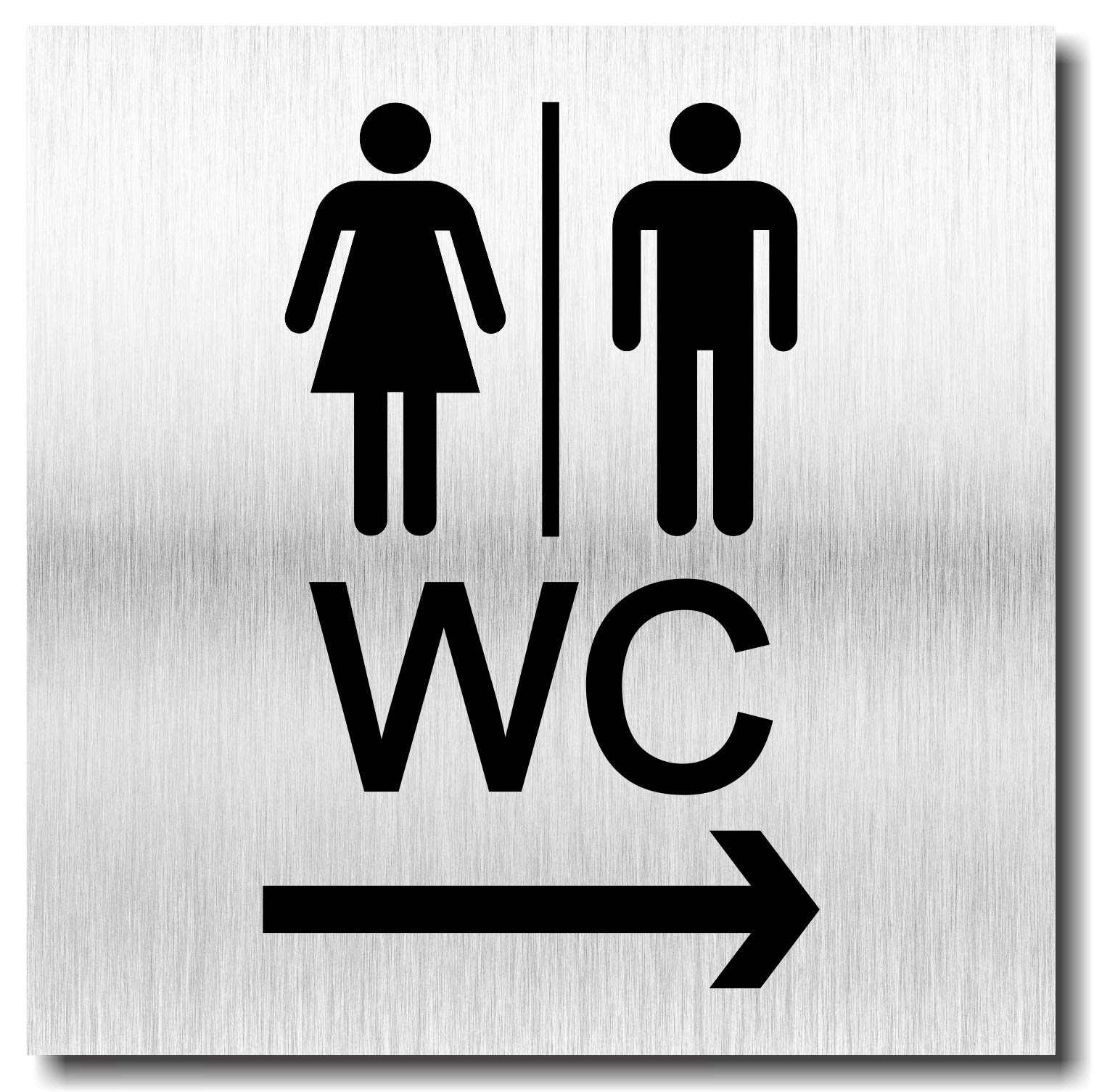 Door Sign WC Arrow Right Sign UV Print 12 x 12 cm 3 mm Aluminium Composite Made in Germany
