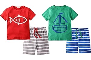 BIBNice Toddler Boy Summer Clothes Outfits Kids Cotton Short Sleeve Shirt Shorts Set 2-7 Years