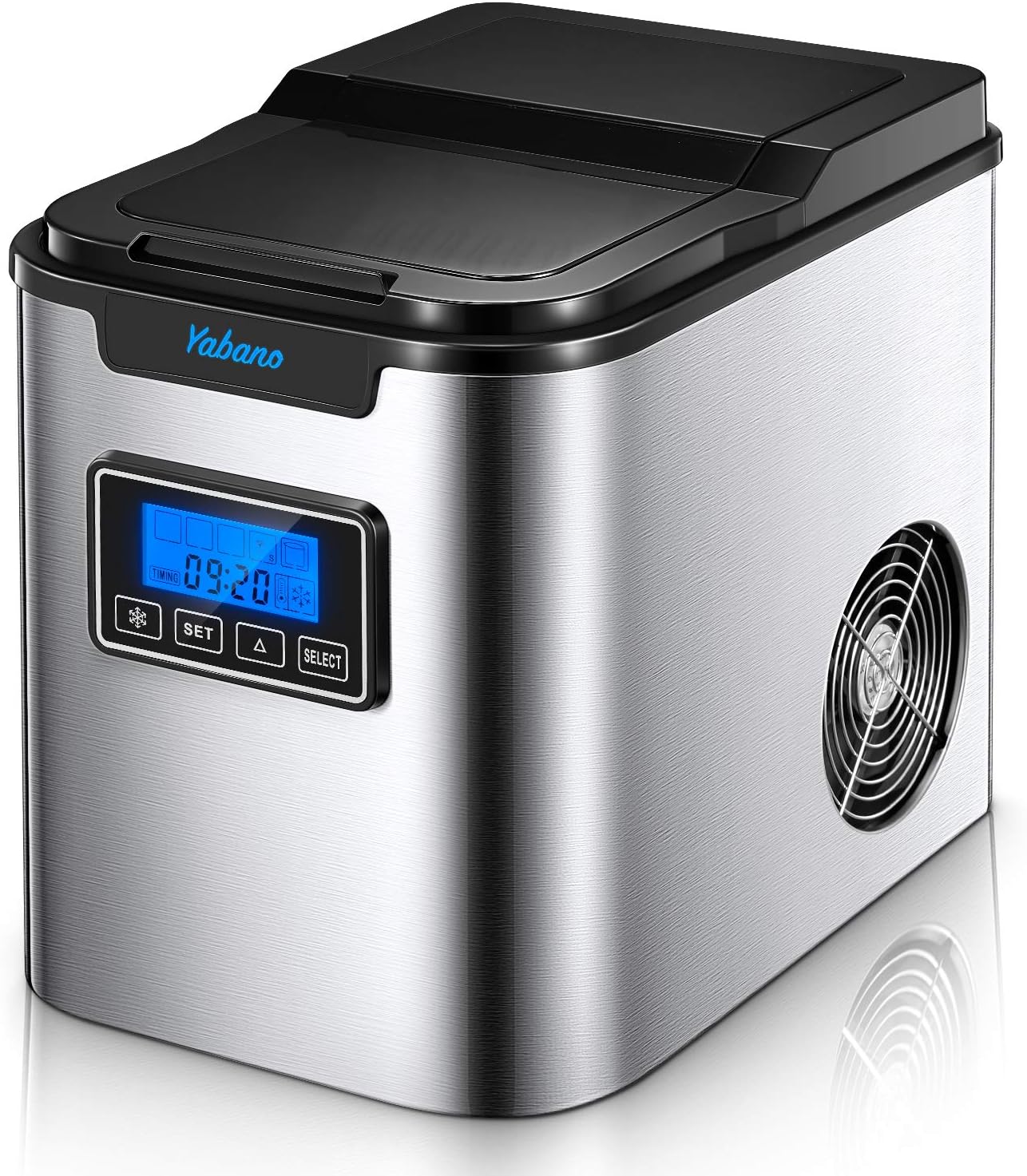 Yabano Eiswürfelmaschine /12kg Eiswürfel /6-8 Minuten Produktionszeit/leise /2L /150 W /2 Eiswürfel-Größen/Edelstahl/eiswürfelbereiter/icemaker/ohne Wasseranschluss