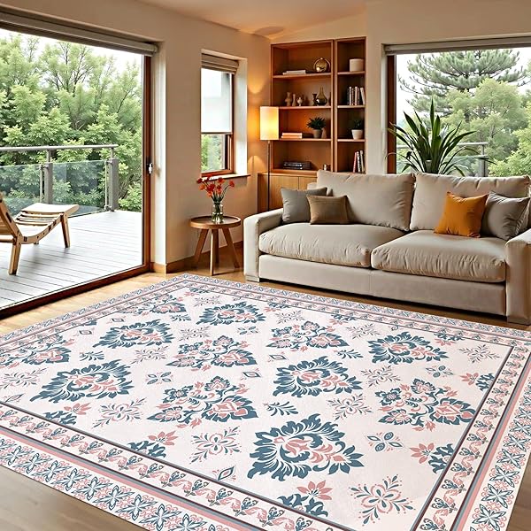 LIVCOZ WASHABLE AREA RUG 5X7 FT, VINTAGE BOHO...