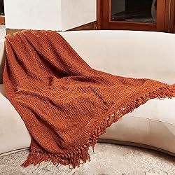 PANDATEX Thick Chunky Orange Knitted Throw Blanket