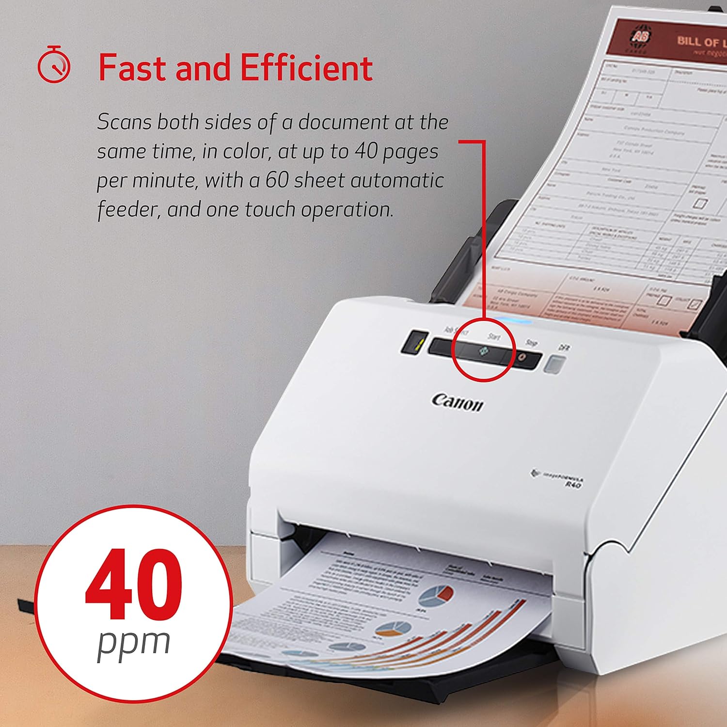 Canon ImageFORMULA R40 Office Document Scanner For PC and Mac, Color Duplex Scanning, Easy Setup For Office Or Home Use, Includes Scanning Software: Electronics