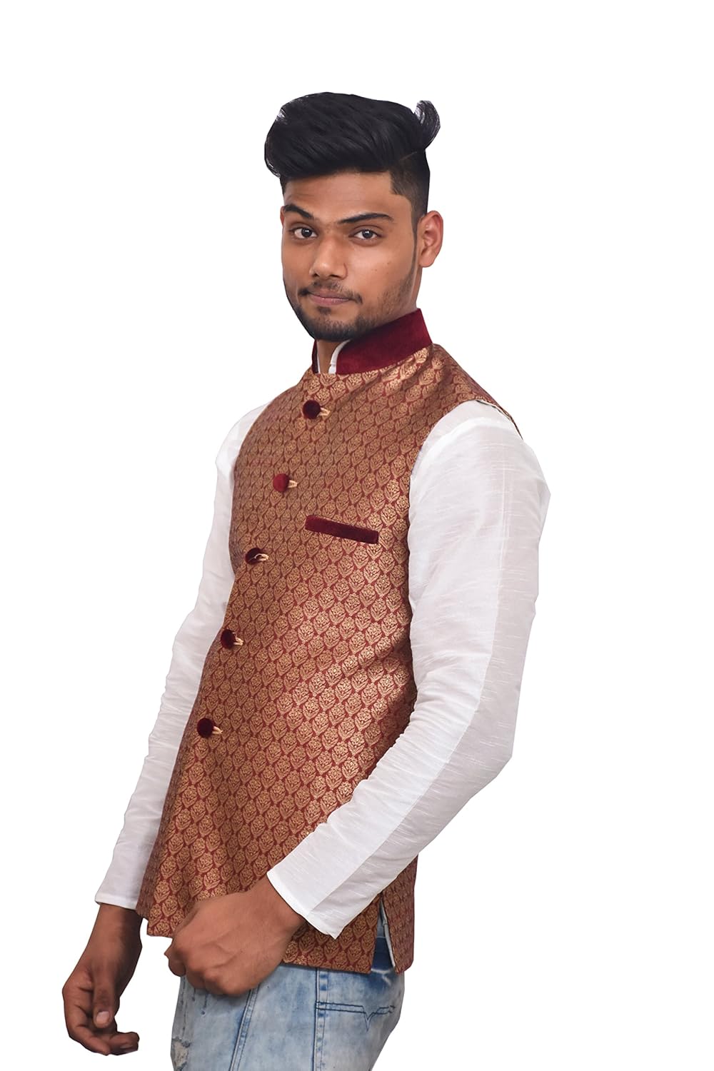 unm men's designer jacquard silk blend dupion nehru and modi jacket