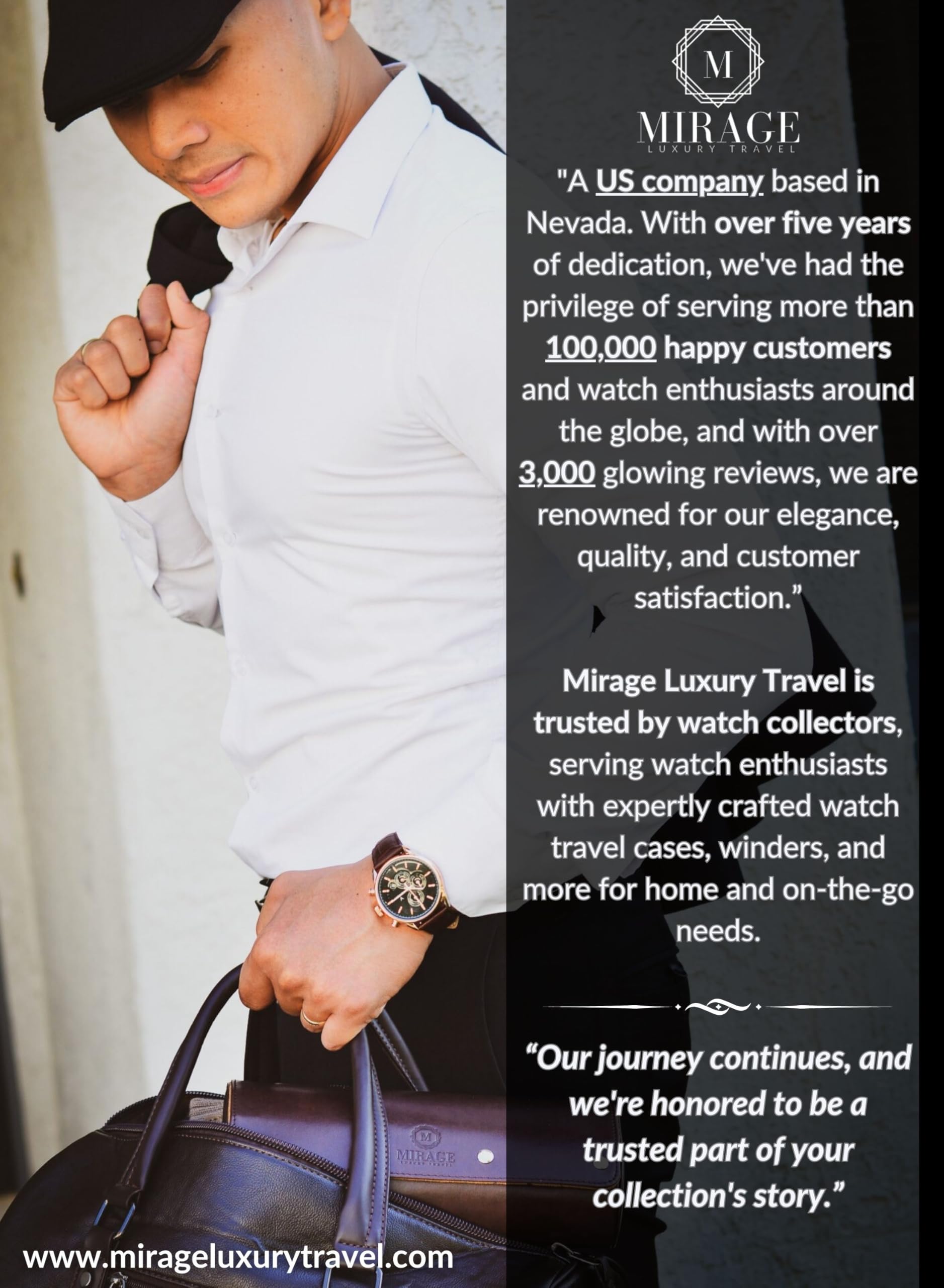 M Mirage Luxury Travel Watch Travel Case for Men Watch Roll for Travel Organizer and Display Watch Case - Swiss Espresso Vegan Leather Watch Case