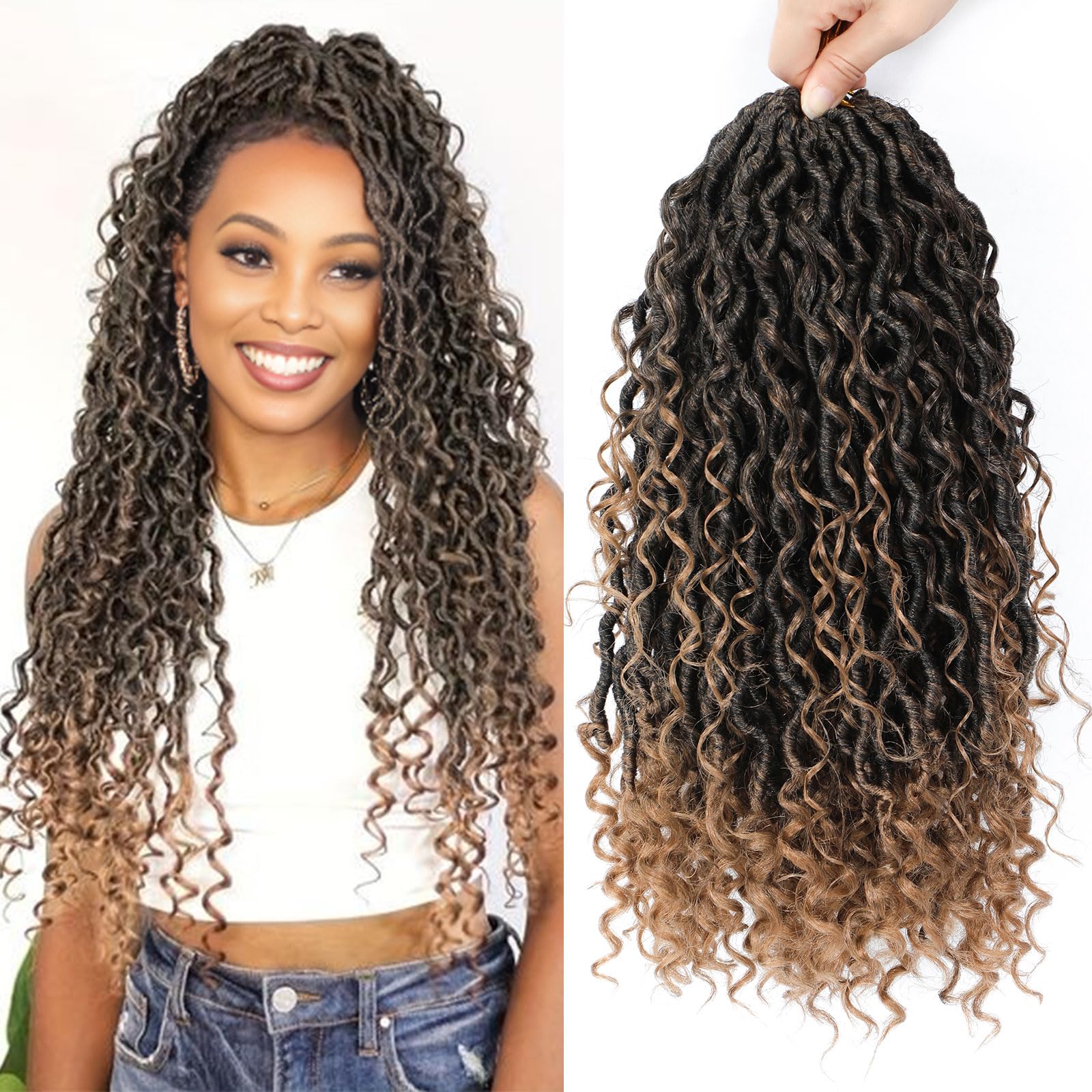Faux Locs 8 Packs Crochet Hair Pre-Looped Soft Locs Crochet Hair Extensions for Black Women 24Inch Faux Locs Crochet Braids Boho Goddess Synthetic Fiber Hair Extensions.（1B/27#).