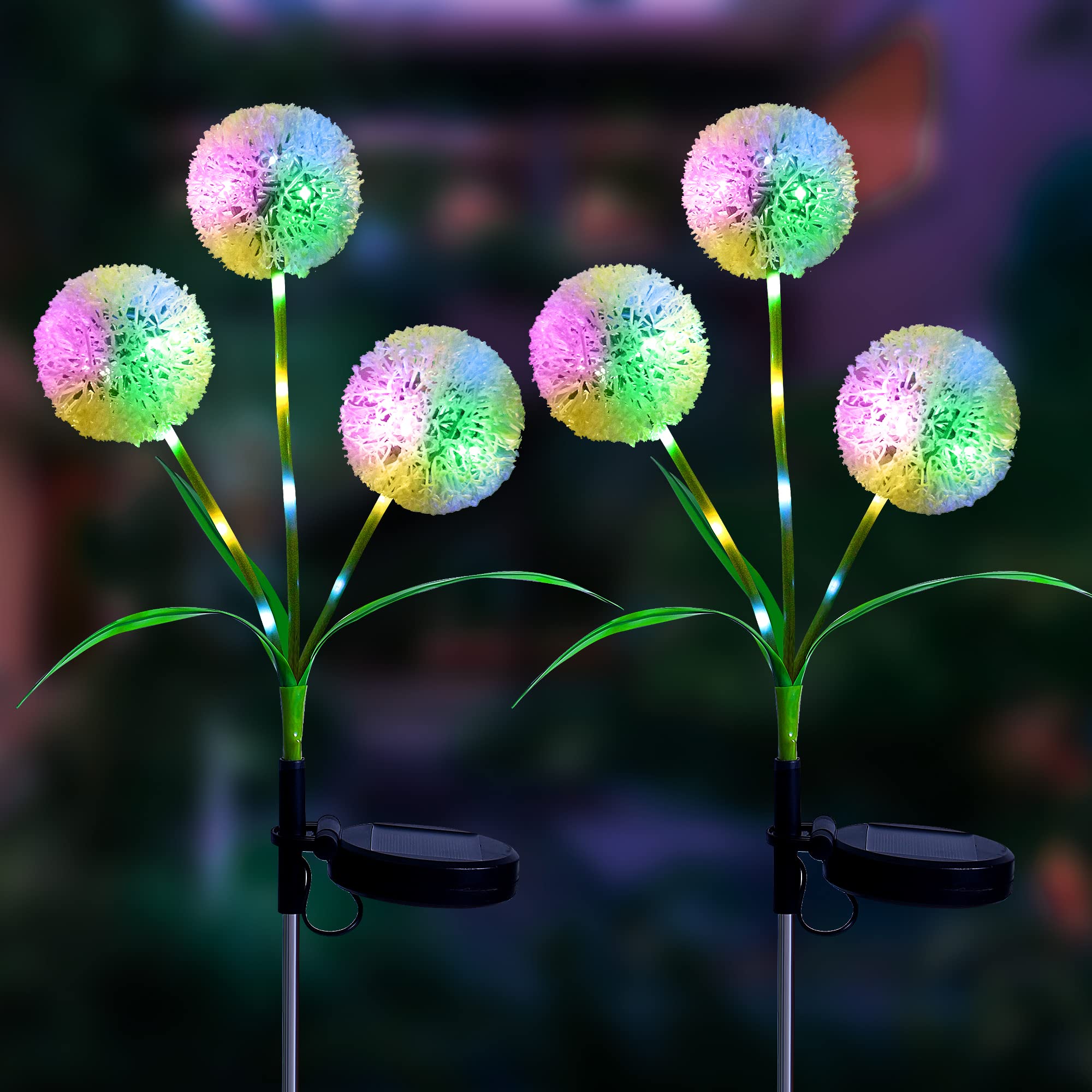 Leleecoo Garden Lights Solar Powered Waterproof, Dandelion Solar Lights Outdoor Garden Stake, Pathway Lighting Flickering Solar Garden Lights for Yard Garden Decorations 2 Pack