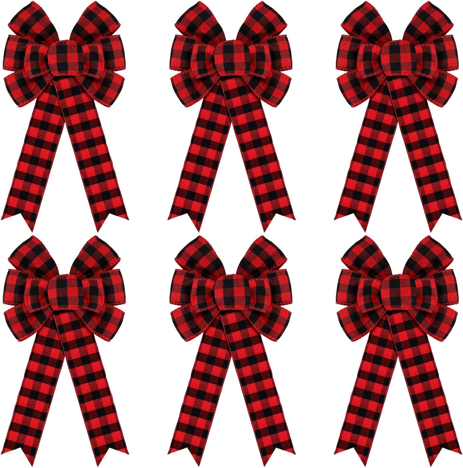 Bows & Ribbons - 6 Counts Buffalo Plaid Bow Halloween Thanksgiving Christmas Wreath Bow 10 Inch Fall Bow for Christmas Tree Crafts DIY Bow Decoration (Red and Black)
