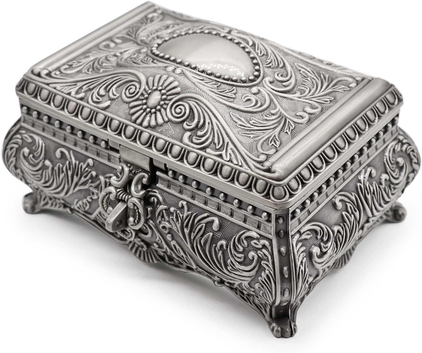 AVESON Rectangle Antique Metal Jewelry Box Trinket Storage Organizer
