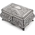 AVESON Rectangle Antique Metal Jewelry Box Trinket Storage Organizer Gift Box Chest Ring Case with Floral Engraved for Girls Ladies Women, Large