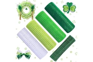 4 Roll St Patricks Day Poly Mesh Ribbon with 100 Pipe Cleaners, 10 Inch x 30 Feet Metallic Poly Mesh Ribbon Green and White G