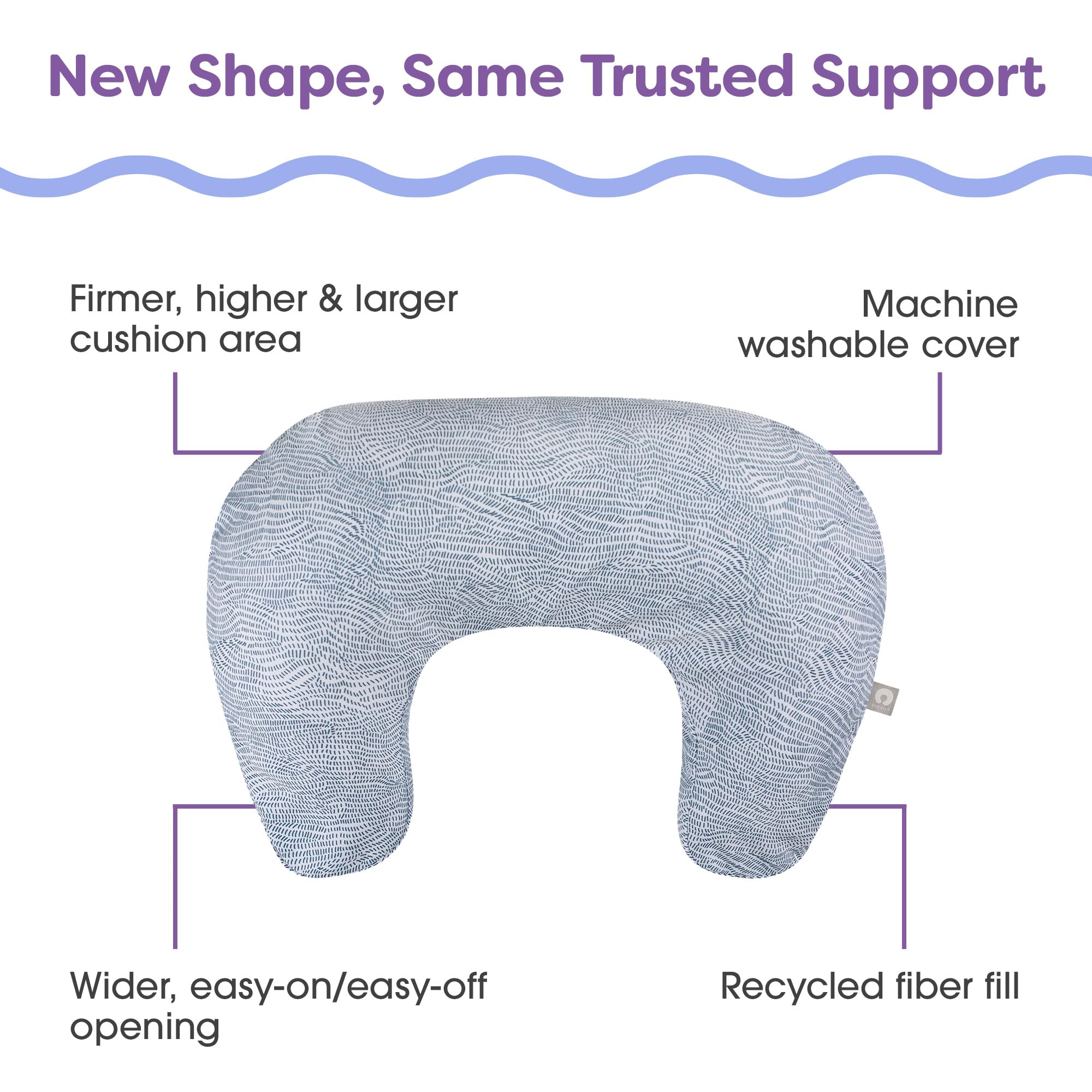 Boppy Nursing Pillow - Ergonomic Bottle & Breastfeeding Pillow with High, Firm, Large Area, Water-Repellent Cushion with Washable Cover; Baby Safety Alliance Verified - Blue Speckled Current