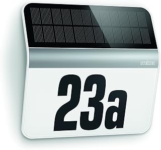 Steinel LED Solar Leuchte XSolar LH-N edelstahl, Dämmerungsschalter, 1100 mAh LiFe-Akku, inkl. beleuchtete Hausnummer, 22,7 x 24,2 x 5,1 cm [Energieklasse A+], 007140