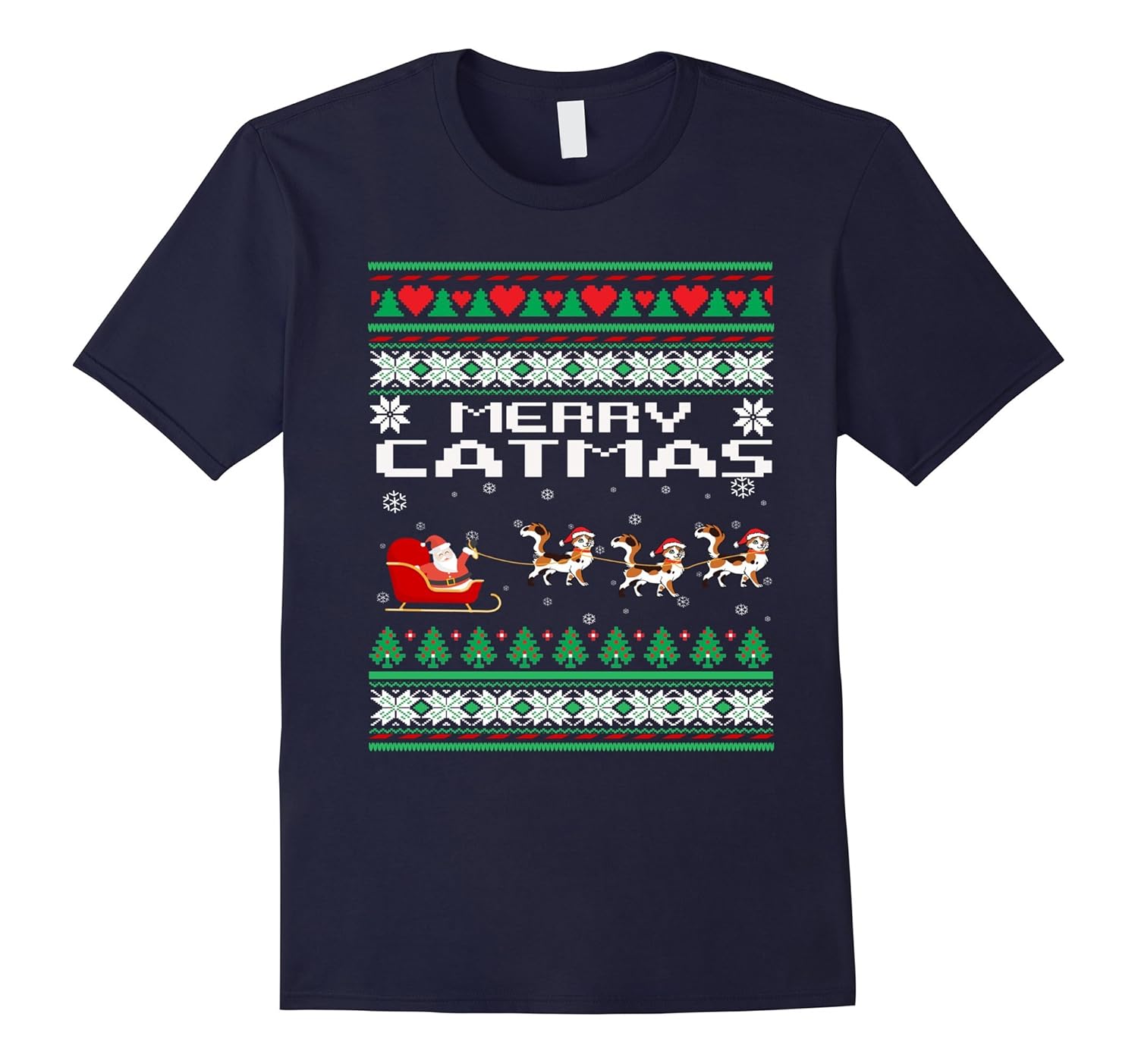 Cat Christmas T-Shirt Merry Catmas Funny Gift Lover Cat Cute-ANZ