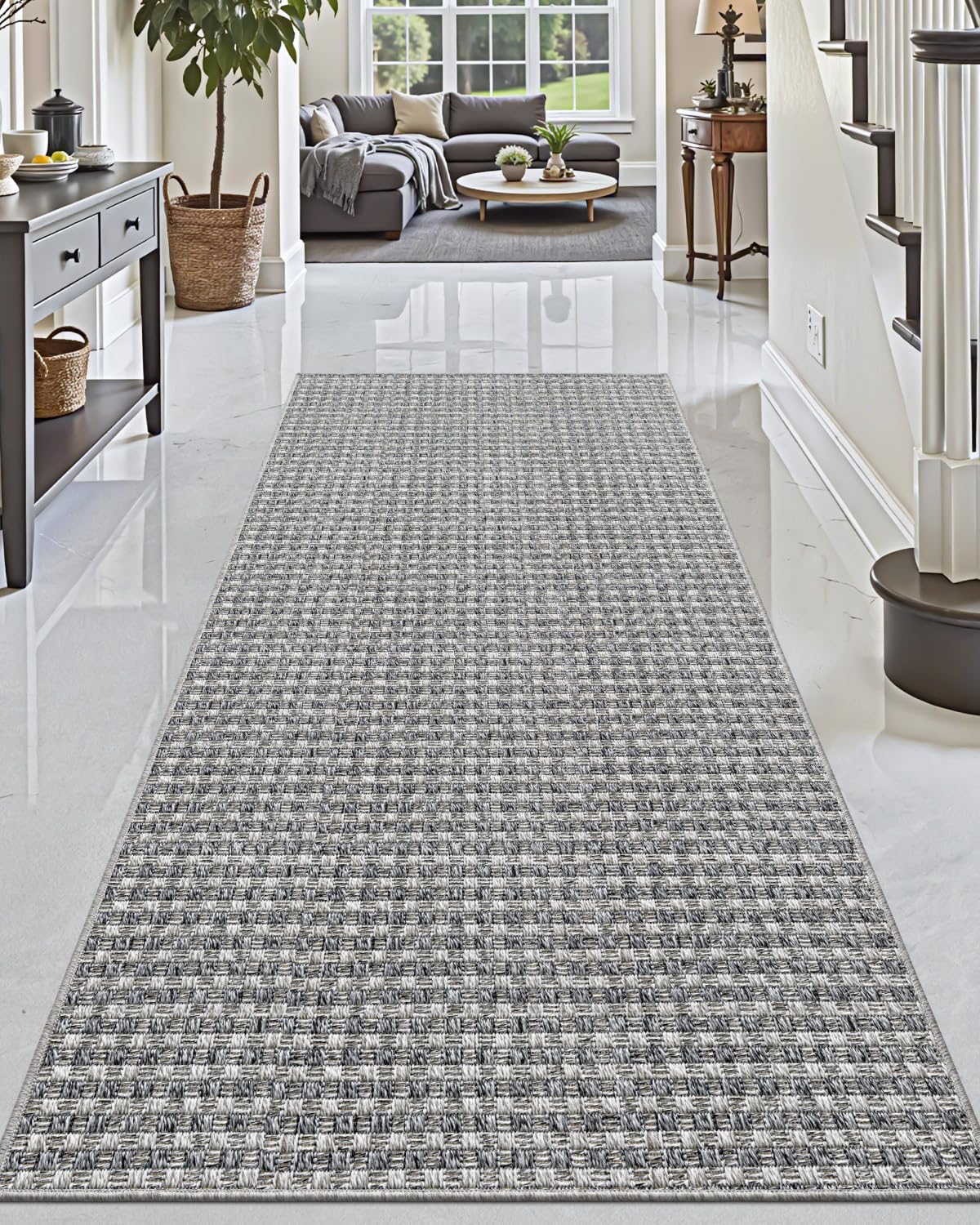 dexi hallway runner rug 3.3x8, woven braided farmhouse runner carpet indoor, absorbent thin long ent