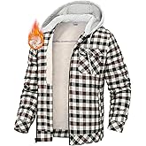 TBMPOY Men's Flannel Shirt Jacket Fleece Lined Plaid Sherpa Full Zip Winter Hoodie Warm Coat Casual Zipper Pockets