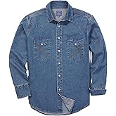 HISEA Men's Denim Shirt Long Sleeve Work Shirt Mens Regular Fit Button Down Shirts Cotton Work Shirts Washed Finish