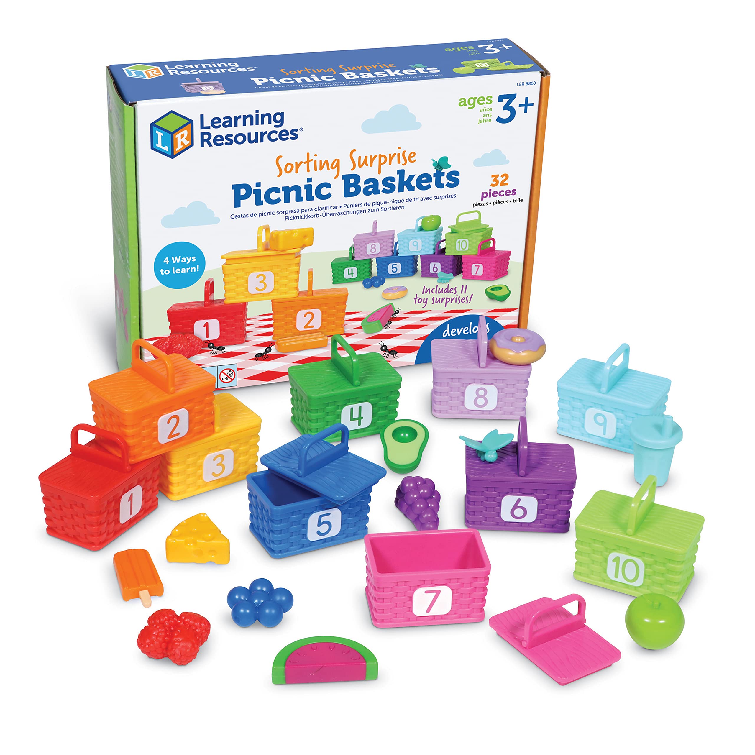 Photo 1 of Learning Resources Sorting Surprise Picnic Baskets, Toddler Sorting & Matching Skills Toy, Fine Motor Skills, Preschool Educational Toys, 32 Pieces, Ages 3+