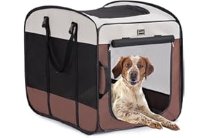 DONORO Dog Kennels and Crates for Medium Dogs, Portable Pop Up Indoor Pet Cage with Sturdy Wire Frame, Collapsible Travel Crate Soft Sided Cat Bag Escape Proof (Brown, 28.0" L x 18.0" W x 22.0" H)
