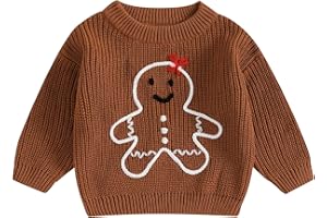 Nokpsedcb Baby Girl Boy Cute Gingerbread Man Embroidery Long Sleeve Oversized Sweater Newborn Infant Christmas Outfits