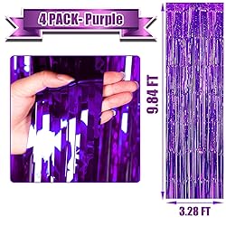 4 Pack Purple Foil Fringe Curtain Backdrop, 3.3Ft x