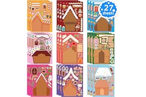OTAITY Make a Gingerbread House Stickers 27 PCS Make Your Own Stickers Christmas Crafts for Kids DIY Gingerbread House Christmas Party Classroom Art Activity Favors