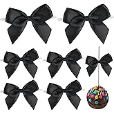 AIMUDI Black Satin Bows 2" Satin Bow for Gift Wrapping Small Bows with Twist Ties Premade Ribbon Bow for Crafts Cake Pop Treat Bags Wedding Bridal Shower Birthday Party Decoration, 50 PCs