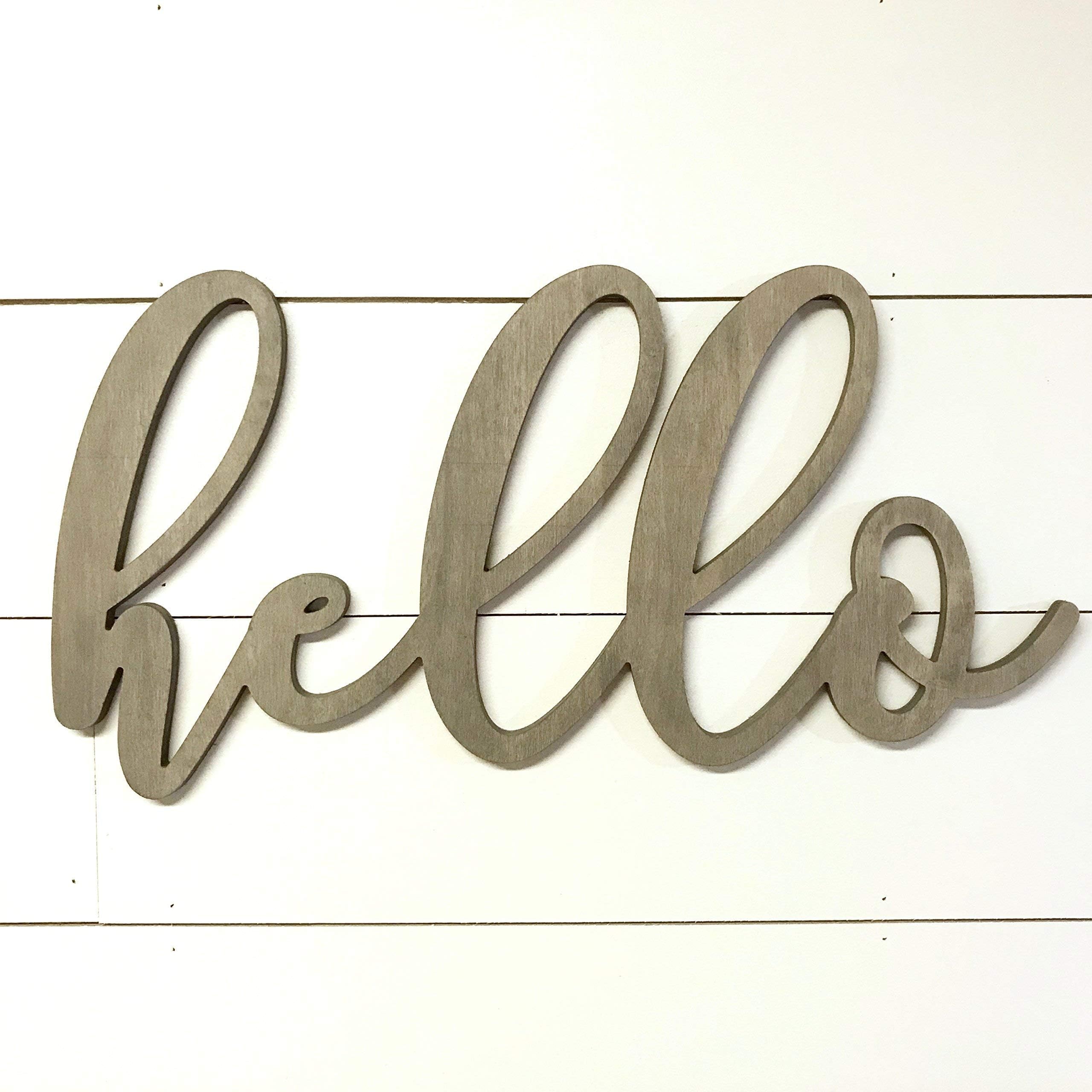Large Hello Wood Cutout Hello Sign Gray