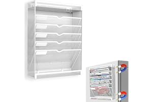 LQPAFZ 7 Tier Magnetic File Holder, No Drilling Wall File Organizer for File Cabinets Whiteboard Refrigerator,Office,Classroom, Hanging Paper Folder Holder, White