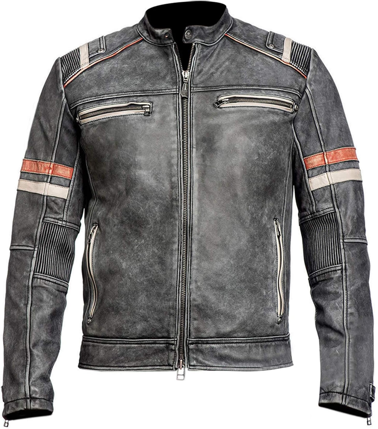 Spazeup Cafe Racer Jacket Vintage Motorcycle Retro Moto Distressed Leather Jacket