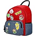 Super Mario Icon Patches red and Blue denim tone Embossed Mini Backpack