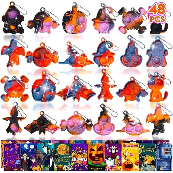 30-Pack Halloween Mini Pop Fidget Keychains - Pumpkin, Ghost, Spider & Bat Shapes (Bulk Party Favors) - View #10