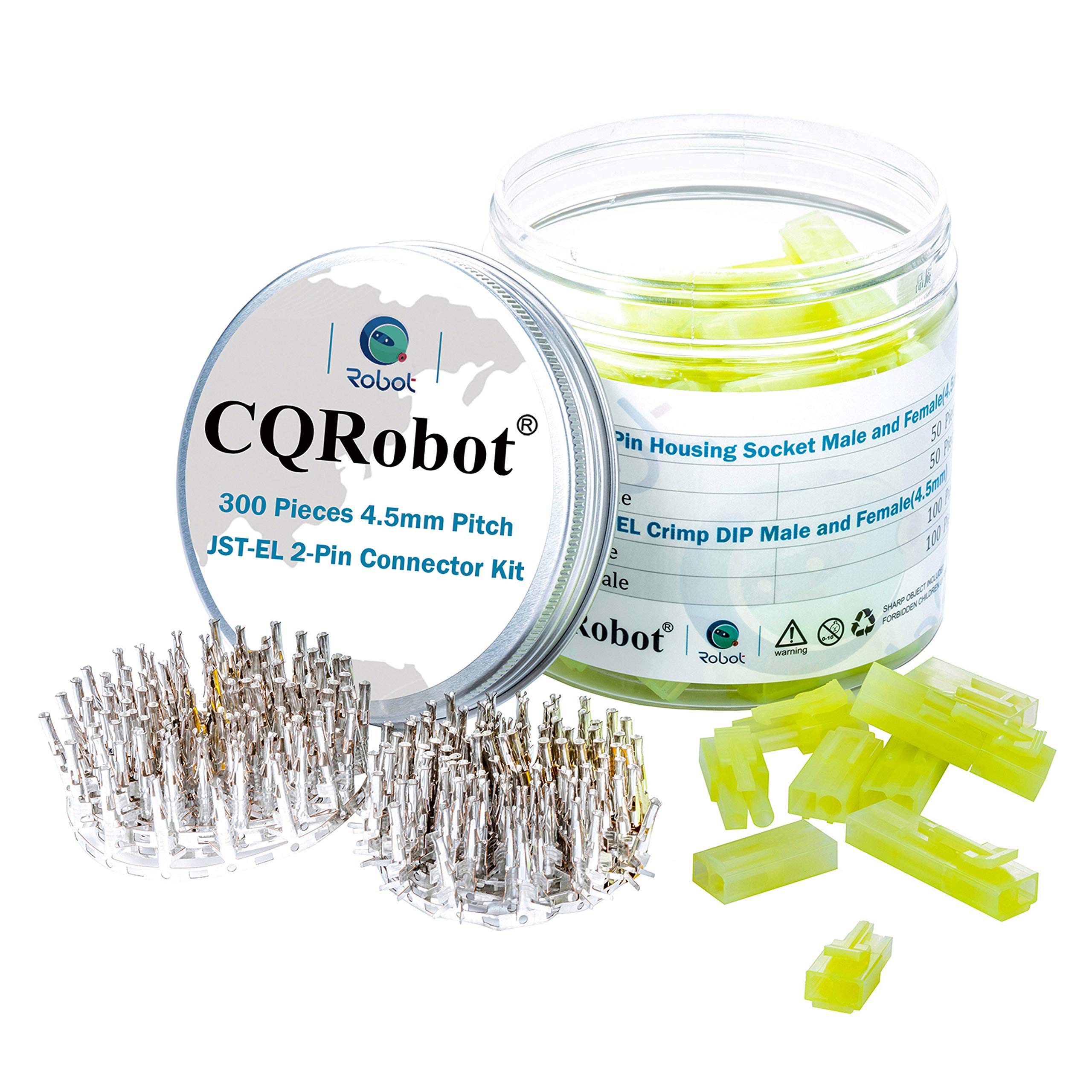 CQRobot JST EL 4.5 mm Pitch 2-Pin Electronic Connector IC Male Plugs, Female Sockets Housing and Male/Female T-Shaped Crimp Terminal Kit. 50 Sets/300 Pieces Wire-Wire Adapter Cable Assembly.